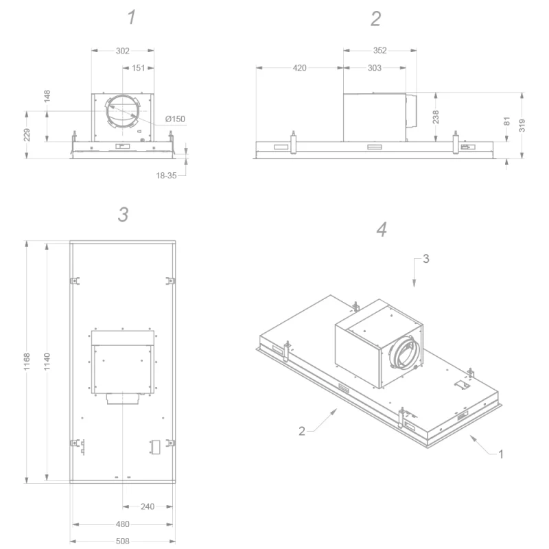 Exaustor de Teto Novy Pureline 120 cm Inox 6844 - Image 3