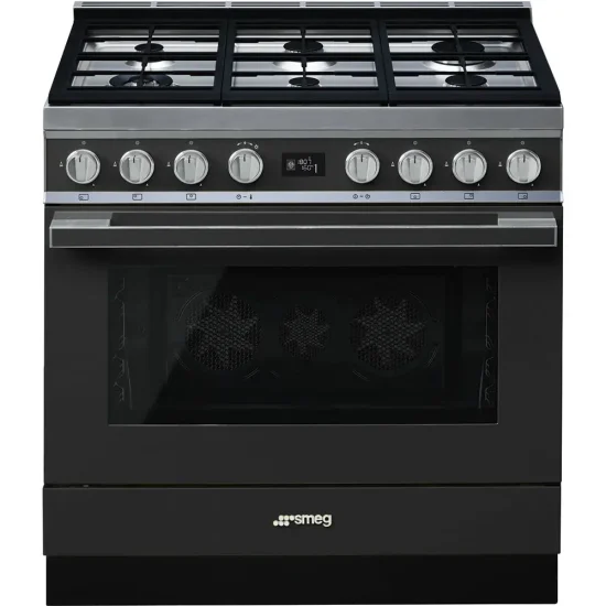 Fogão a Gás Smeg CPF9GPAN - Piro, Portofino, Antracite, 90cm, Misto, A+