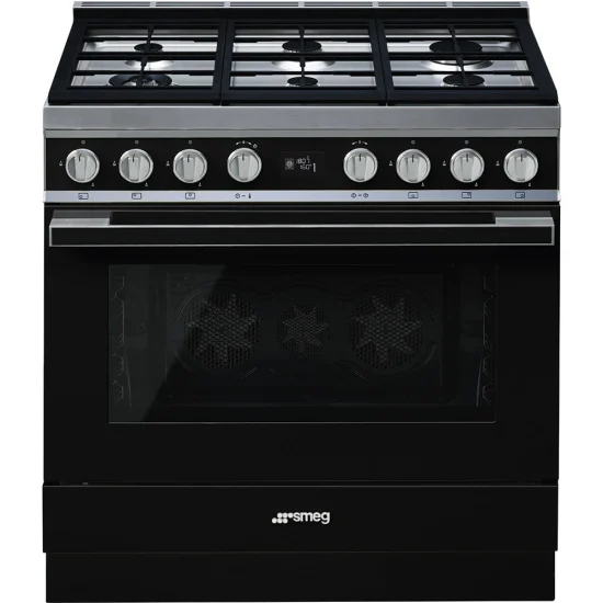 Fogão a Gás Smeg CPF9GPBL - Piro, Portofino, Preto, 90cm, Misto, A+