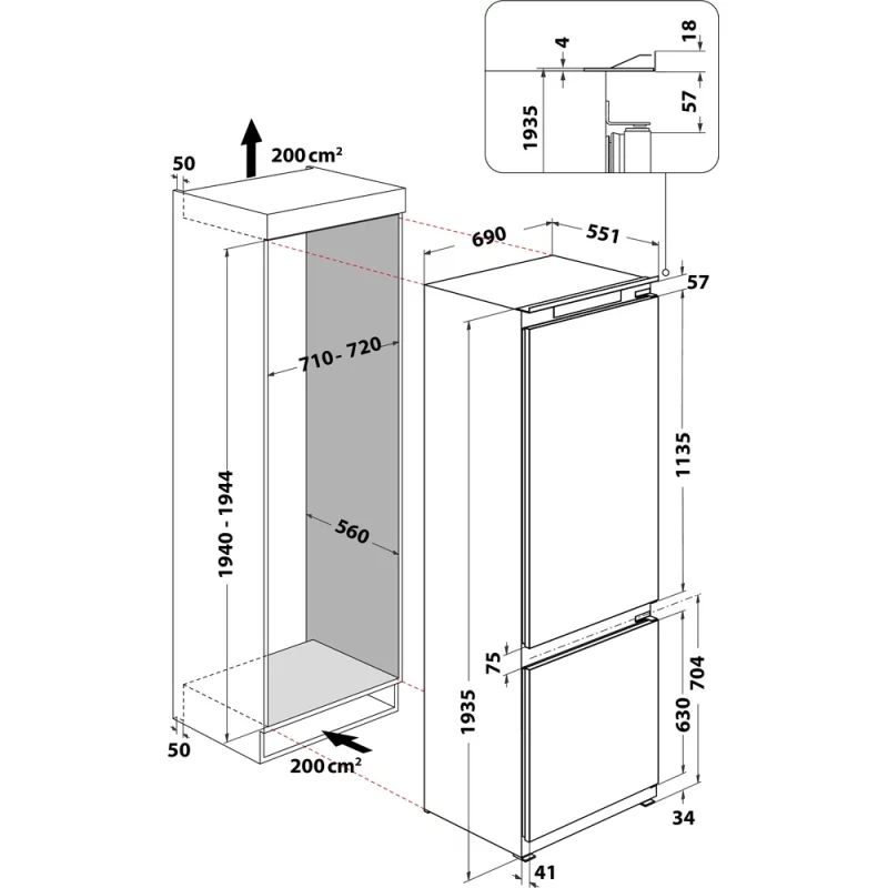 Frigorífico Combinado Hotpoint Encastrável HA SP70 T121 - No frost, 193.5 cm, 394 lt, Branco - Image 10