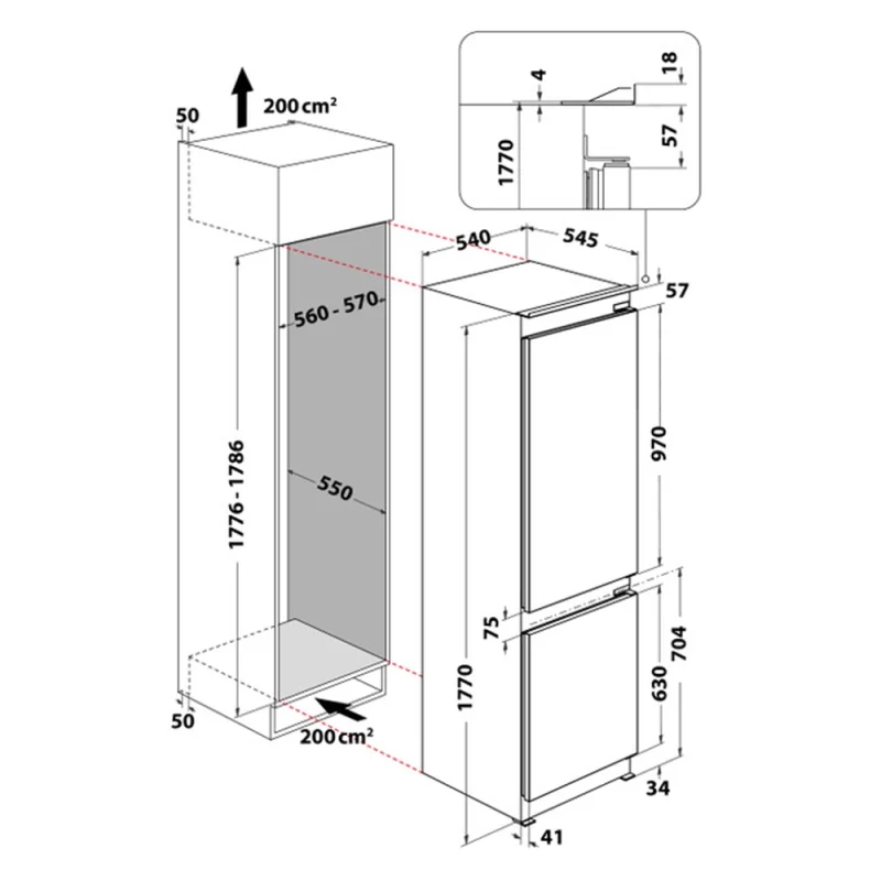 Frigorífico Combinado Hotpoint Encastrável HAC18 T312 - No frost, 177 cm, 250 lt, Branco - Image 4