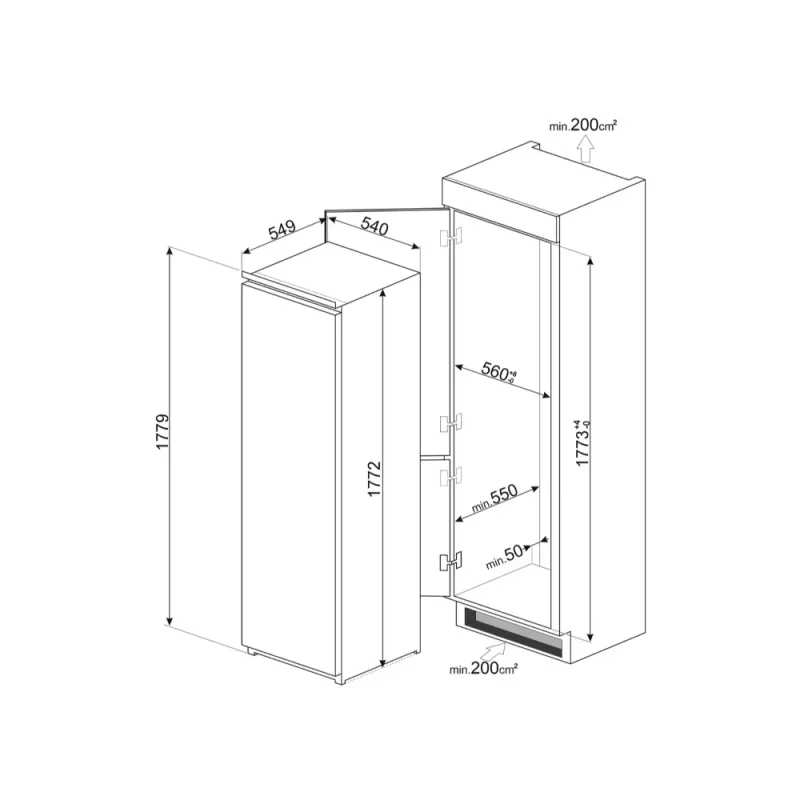 Congelador Vertical Smeg S8F174NE - NF, 177x54cm, E - Image 3
