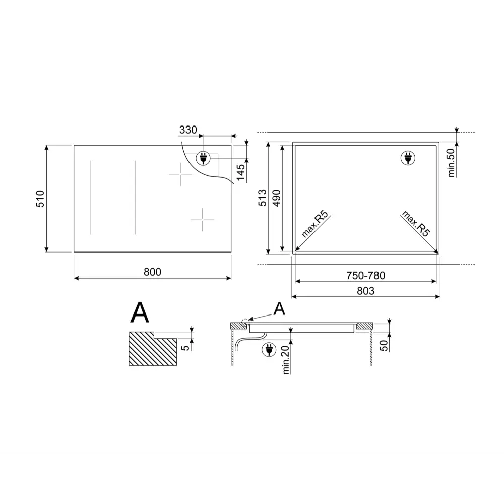 Placa de Indução Multizona Smeg Linea - 80cm - 6 Zonas - Neptune Grey - SIM1864DG - Image 5