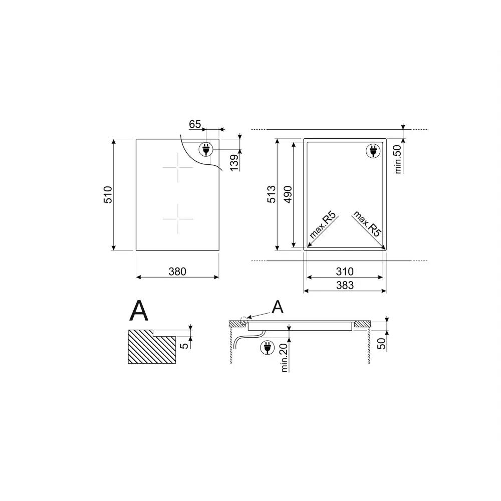 Placa de Indução Multizona Smeg - 38cm (Dominó) - 2 Zonas - Preto - SIM3323D - Image 7