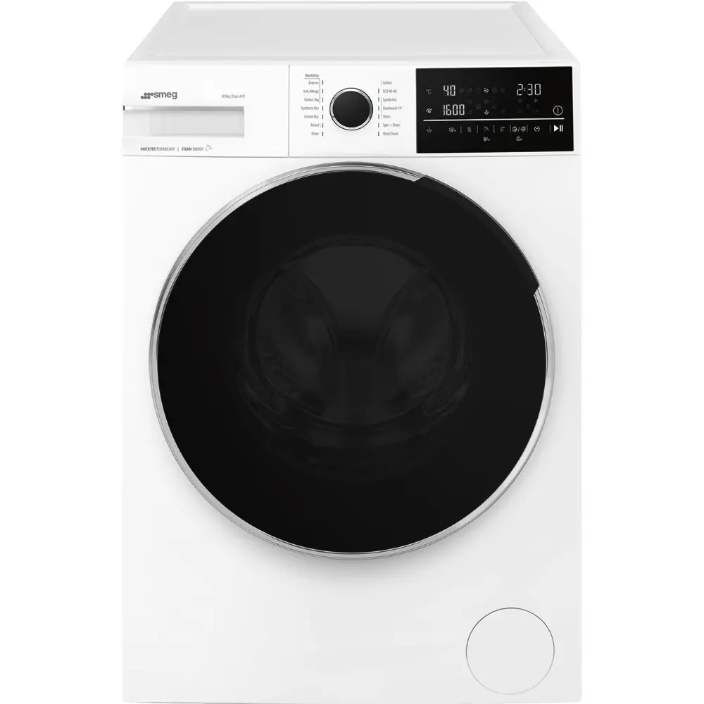 Máquina de Lavar e Secar Roupa Smeg - 8|5 kg - 1400 rpm - Steam - Branco - Classe D - WDN854SLDIN