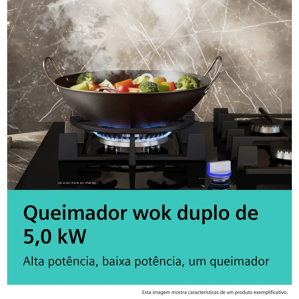 Placa a Gás Siemens iQ700 - 90 cm - Vidro Temperado com Wok 5kW e CookConnect - ER9A6SH40 - Image 6