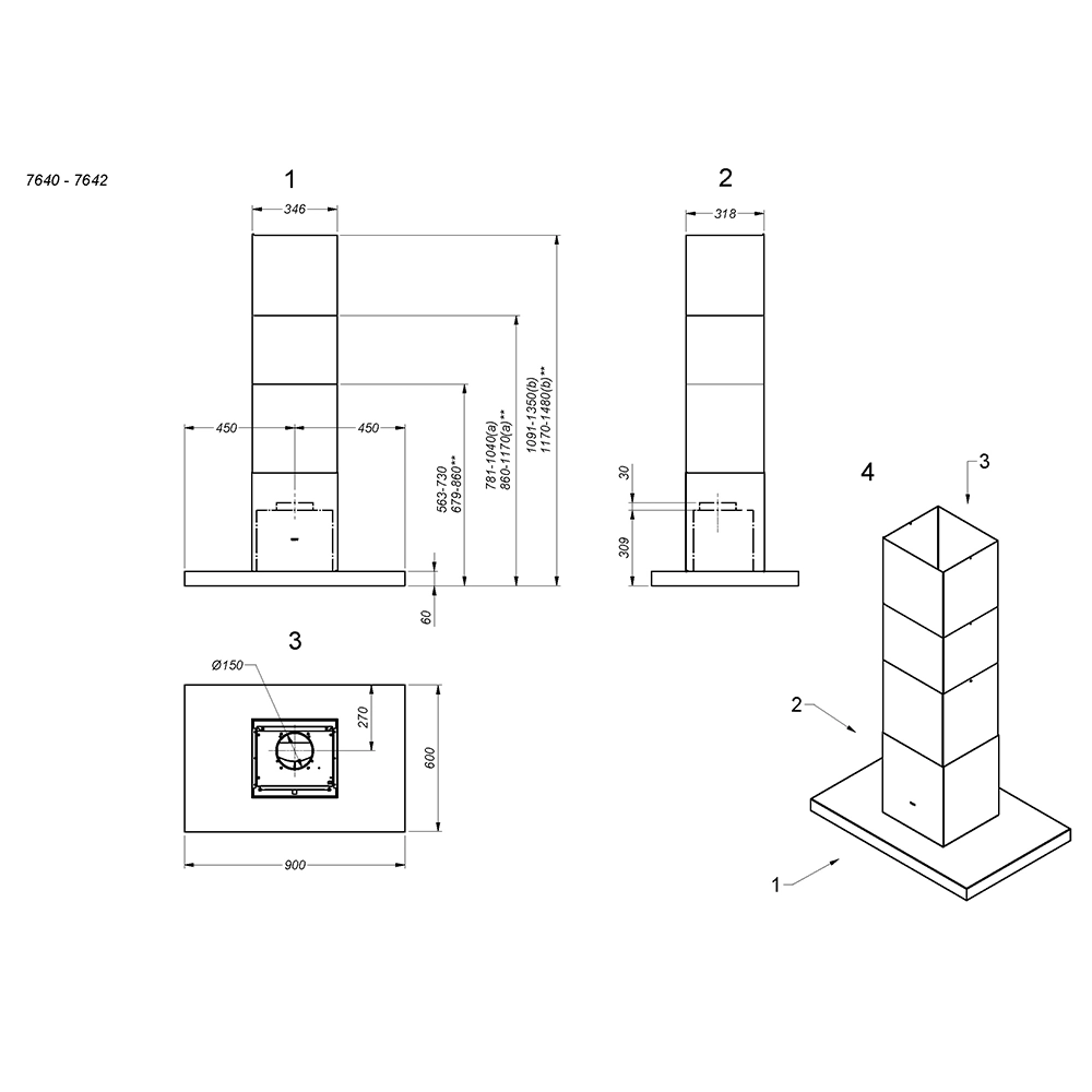 Chaminé Ilha Novy Flatline 90 cm Preto Mineral 7642 - Image 4