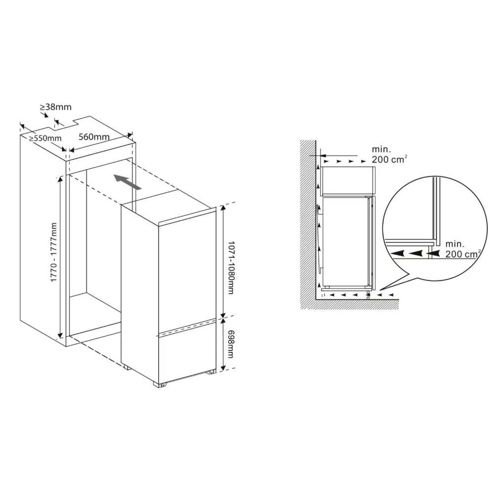 Frigorífico Combinado Encastrável Meireles - 249L - LED - Classe E - MFCI 250 - Image 5