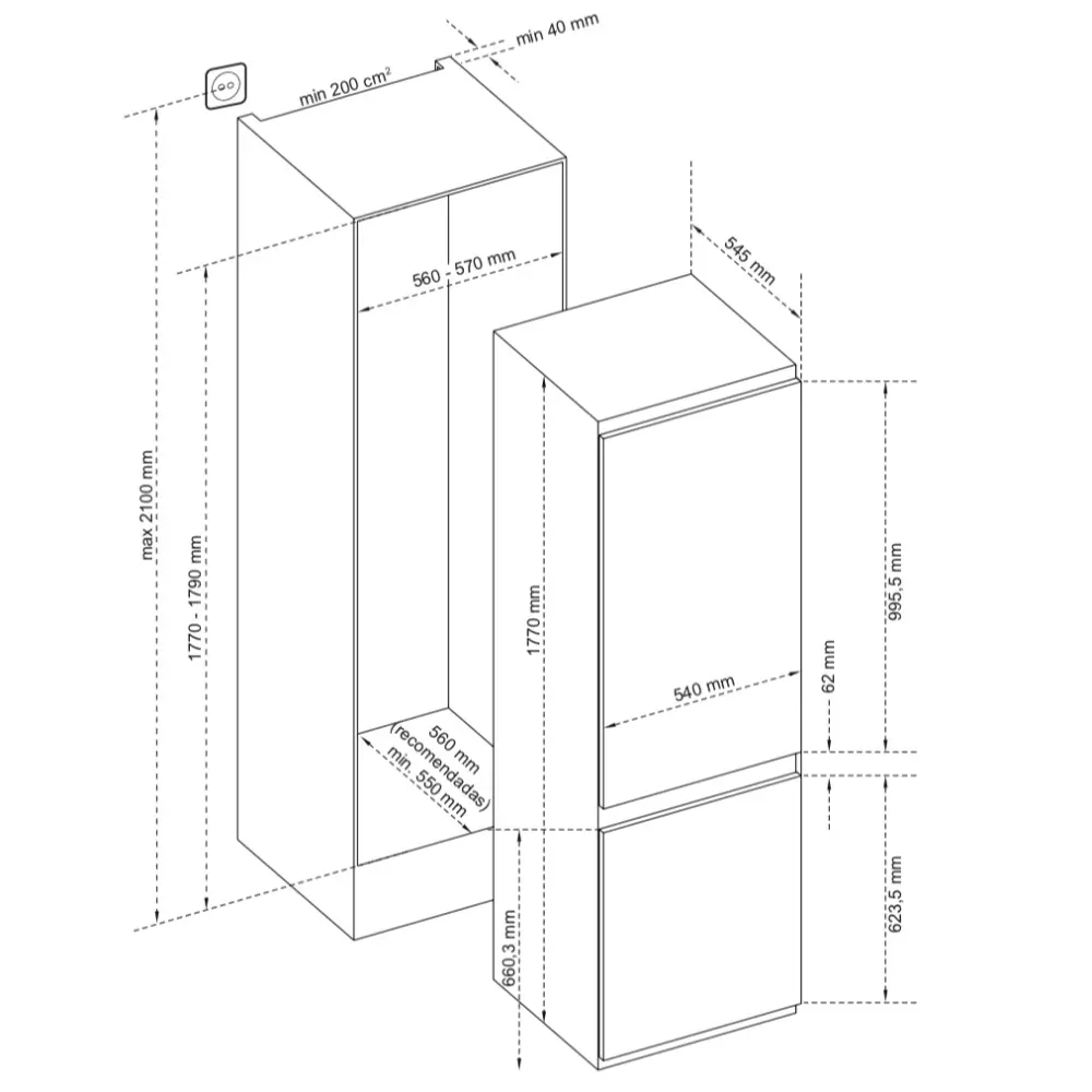 Frigorífico Combinado Encastrável Meireles - 249L - LED - Classe E - MFCI 250 - Image 6