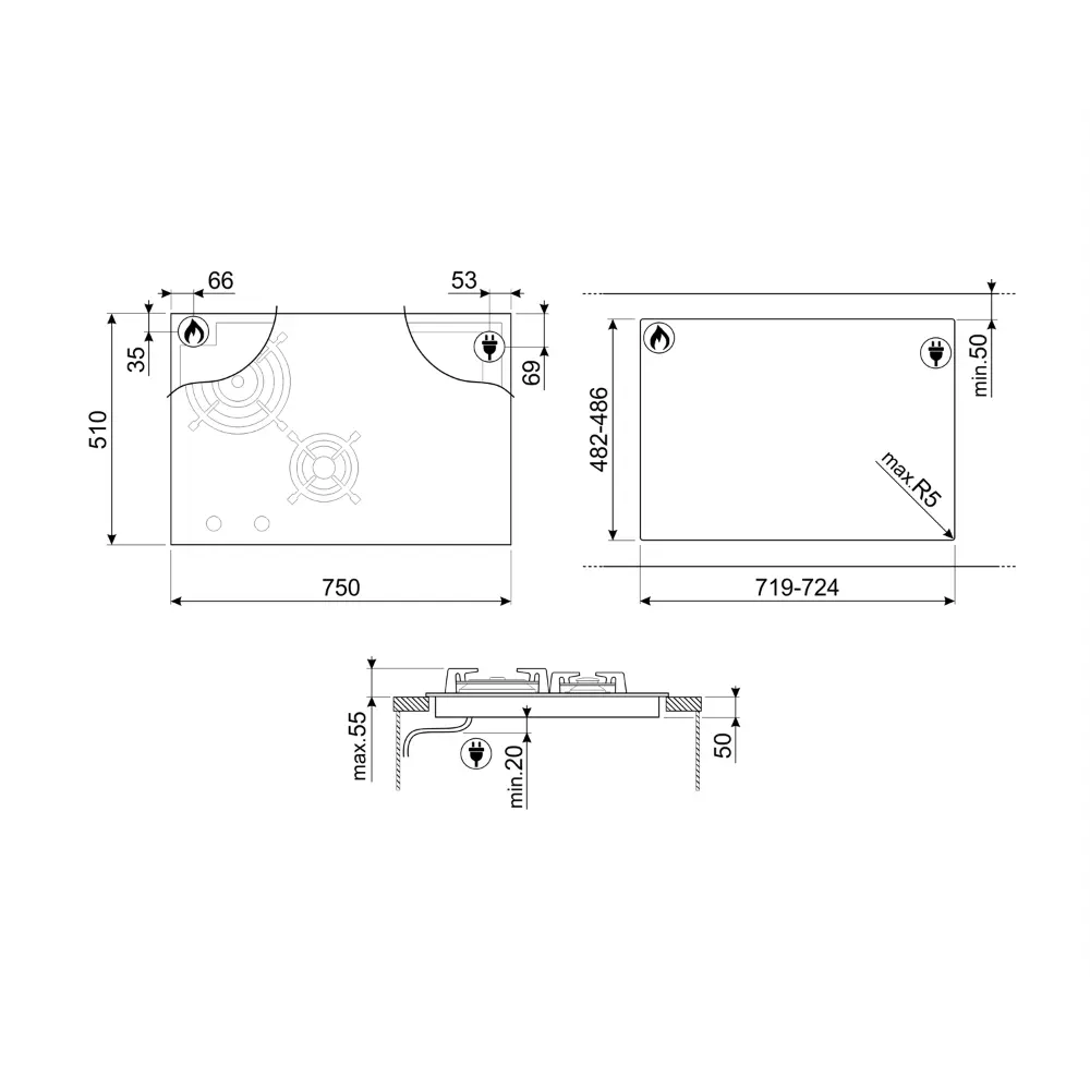 Placa Mista Smeg DNS (Indução e Gás) - 75cm - Vidro Preto - PM6743R - Image 3