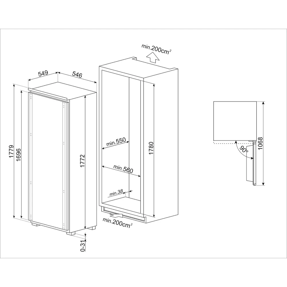 Frigorífico de Encastre 1 Porta Smeg - 177cm - Sem Congelador - S9L1721E - Image 2