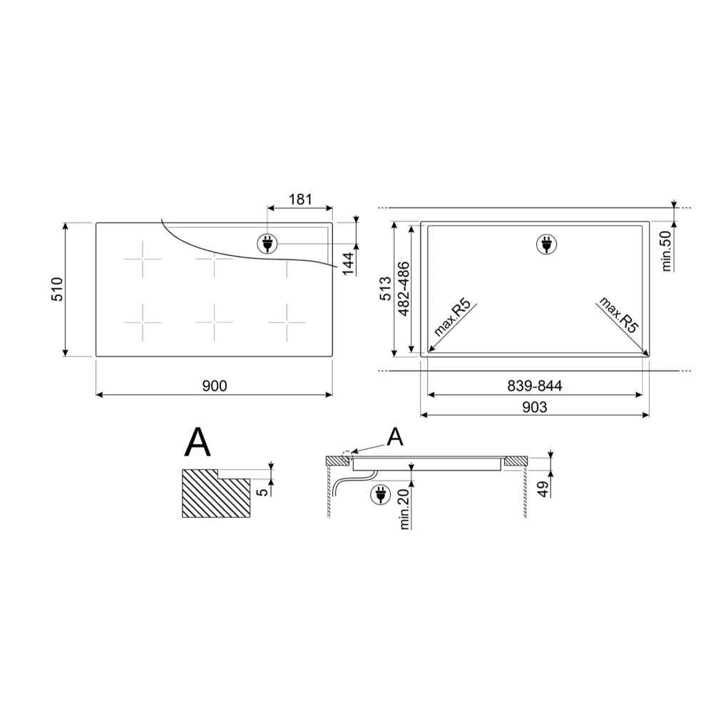 Placa de Indução Multizona Smeg - 90cm - 5 Zonas - Preto - SI1M4954D - Image 7