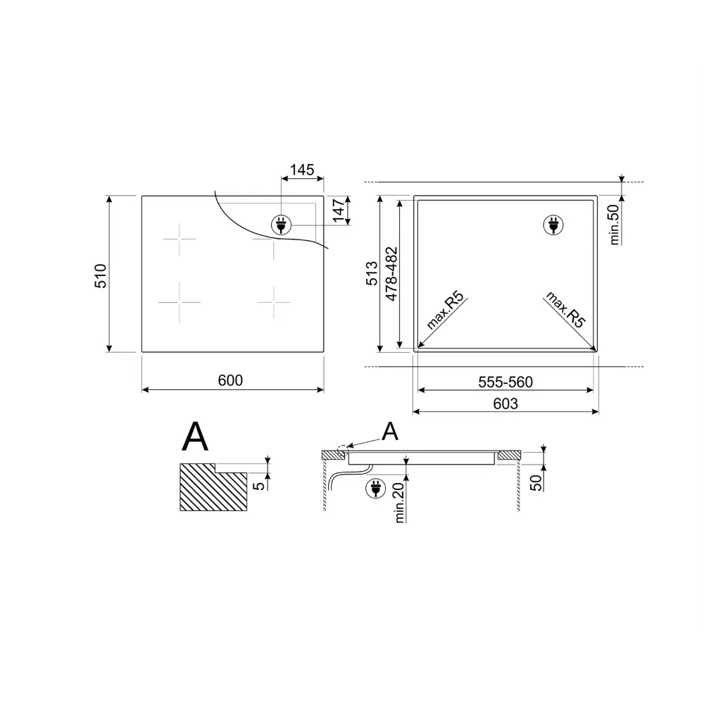 Placa de Indução Multizona Smeg Linea - 60cm - 4 Zonas - Neptune Grey - SIM1644DG - Image 5