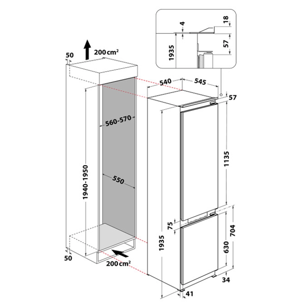 Frigorífico Combinado de Encastre Whirlpool - 194cm Altura - Total NoFrost - WHC20 T352 - Image 7